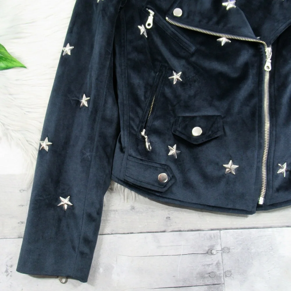 REBECCA MINKOFF Wes Star-Studded Velour Moto Jacket Women's Size XS
